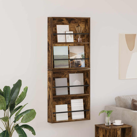 Vidaxl tijdschrift rek 2 st gerookt eiken 60 x 12 x 70 cm bewerkt hout