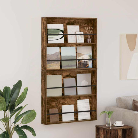 Vidaxl tijdschrift rek 2 st gerookt eiken 80 x 12 x 70 cm bewerkt hout