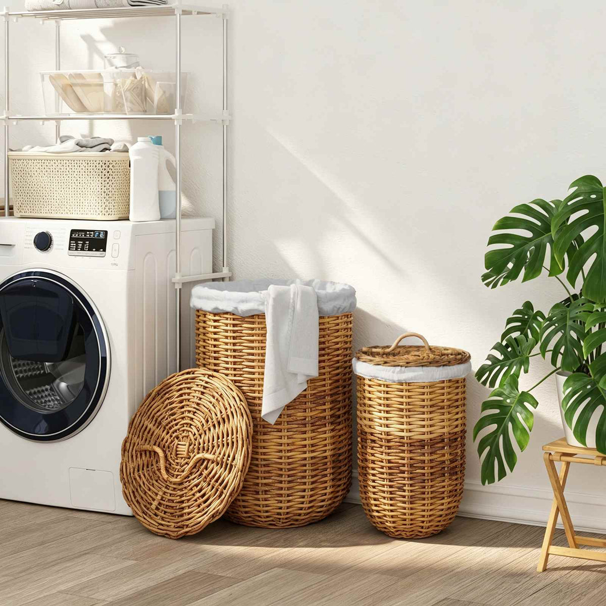 Vidaxl wasmand met deksel gendt 2 st natuurlijk bruin kubu rattan