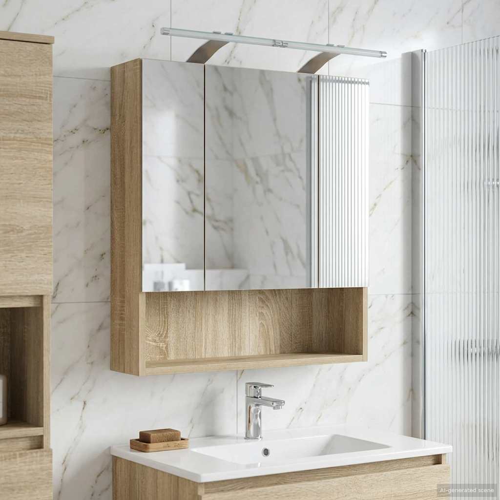 Vidaxl badkamer spiegelkast sonoma eiken 60 x 14.5 x 70 cm