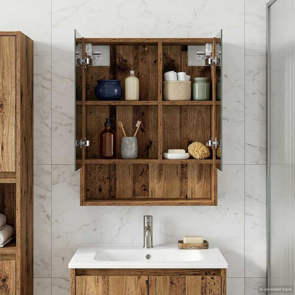 Vidaxl badkamer spiegelkast oudhout 50 x 14,5 x 70 cm bewerkt hout