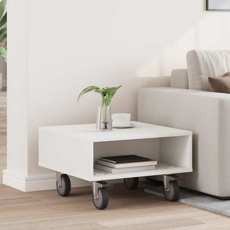 Vidaxl bijzettafel met wielen wit 50,5 x 50 x 30 cm bewerkt hout