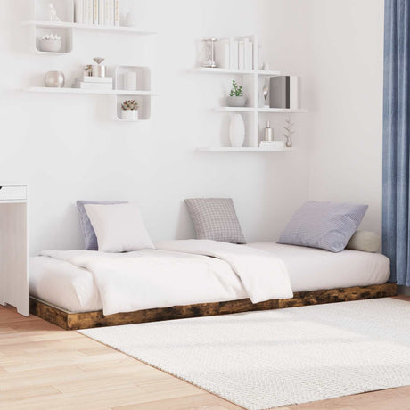 Vidaxl vloer bedframe gerookt eiken 75 x 190 cm bewerkt hout