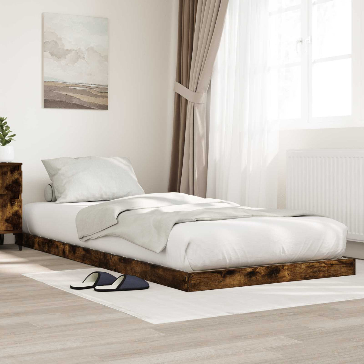 Vidaxl vloer bedframe gerookt eiken 90 x 190 cm bewerkt hout