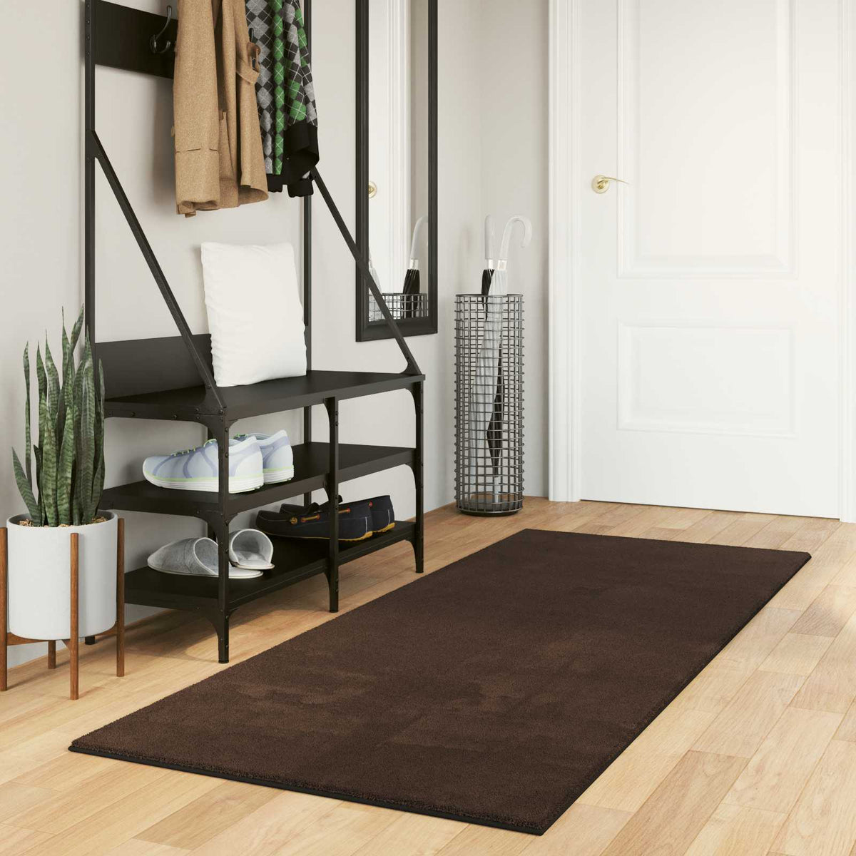 Vidaxl vloerkleed huarte bruin 80 x 200 cm 100% polyester plat