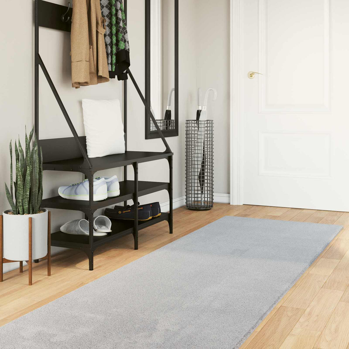 Vidaxl medium pile zachte en wasbare tapijt huarte grijs 80 x 1000 cm