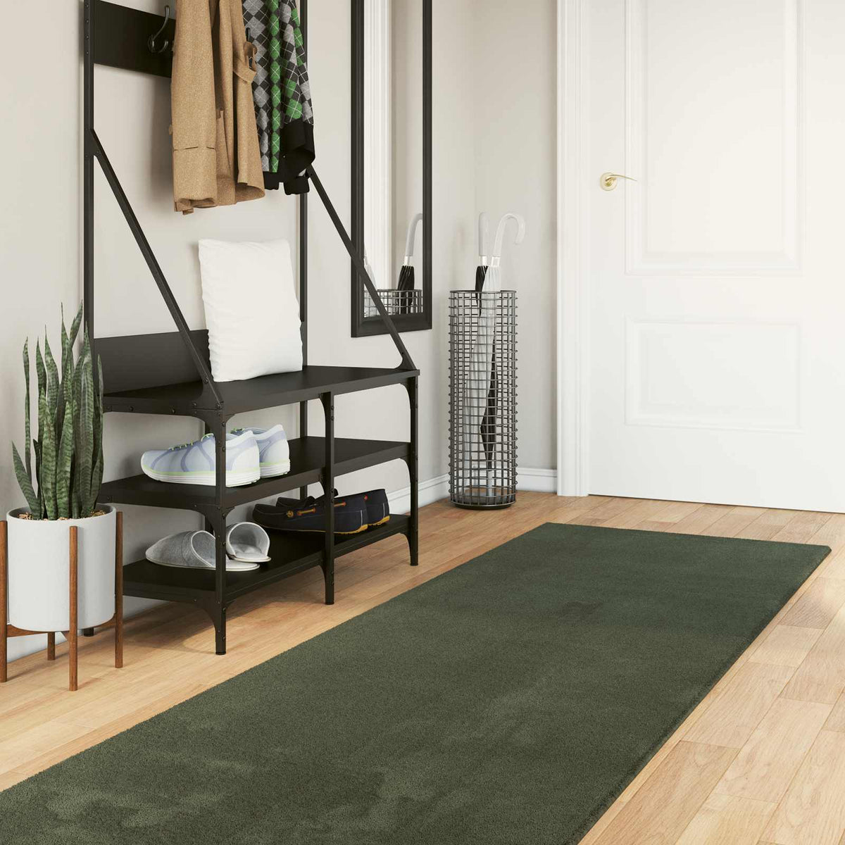Vidaxl vloerkleed huarte bosgroen 80 x 750 cm 100% polyester plat