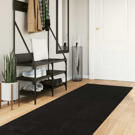Vidaxl medium pile zachte en wasbare tapijt huarte zwart 300 x 80 cm