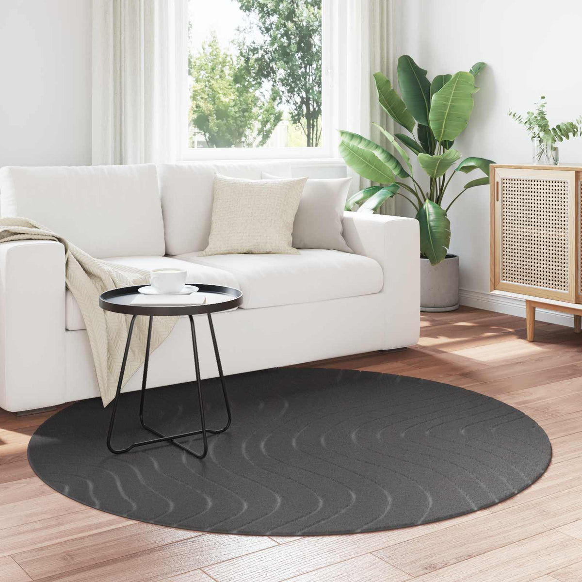 Vidaxl binnen- en buitentapijt palmeras antraciet ø 120 cm polyester