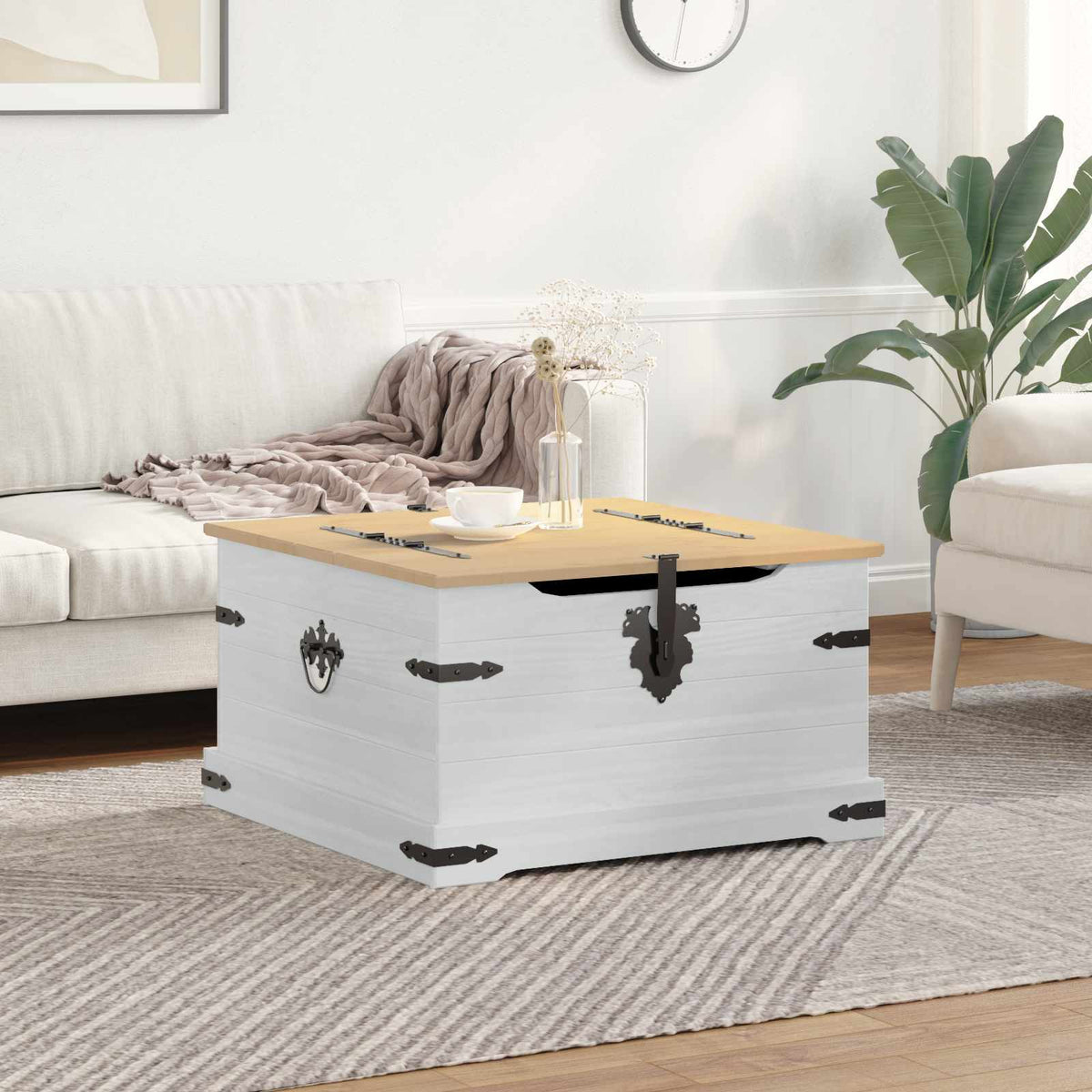 Vidaxl storage box met plank wit 78 x 78 x 45 cm massief grenenhout