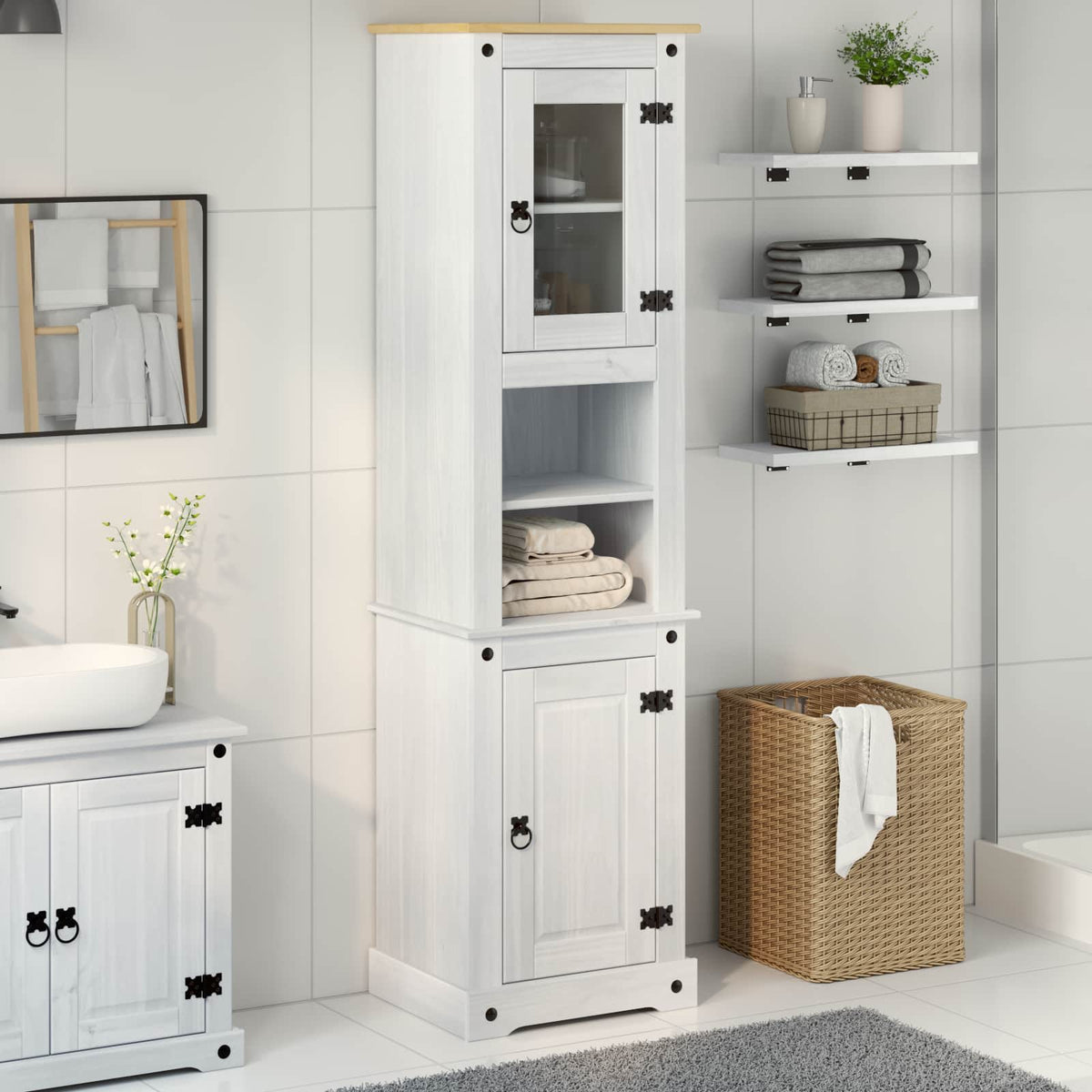 Vidaxl badkamerkast wit 50 x 40 x 185 cm massief grenenhout