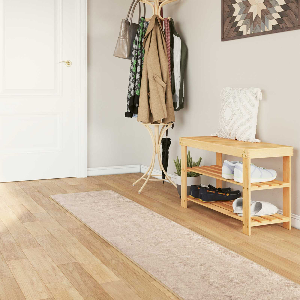 Vidaxl vloerkleedloper marsa beige 50 x 400 cm polyester en pvc