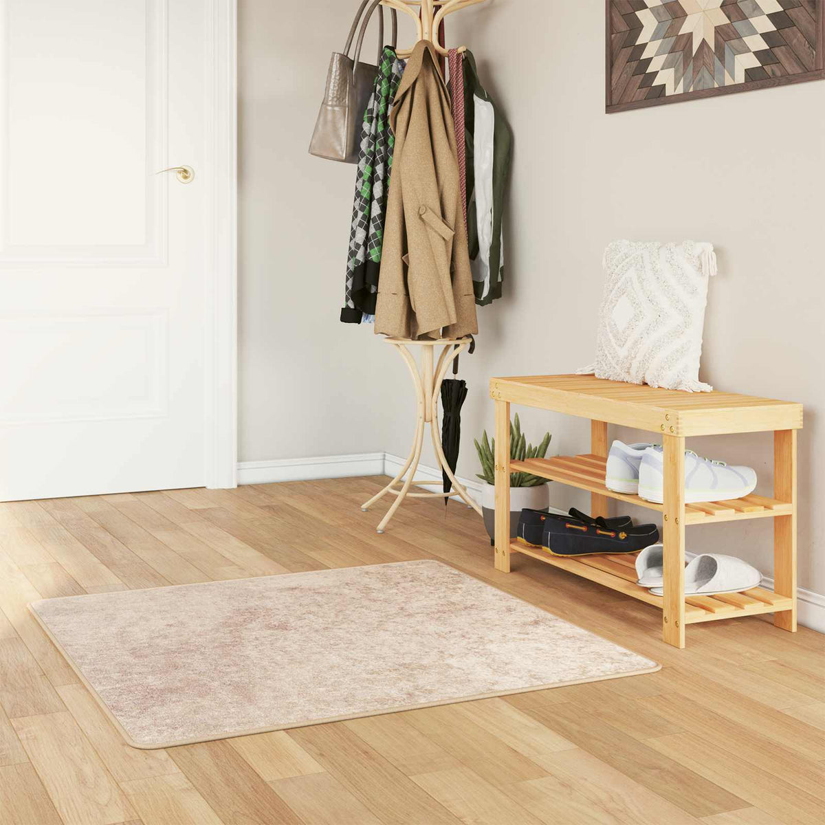 Vidaxl vloerkleedloper marsa beige 100 x 100 cm polyester en pvc