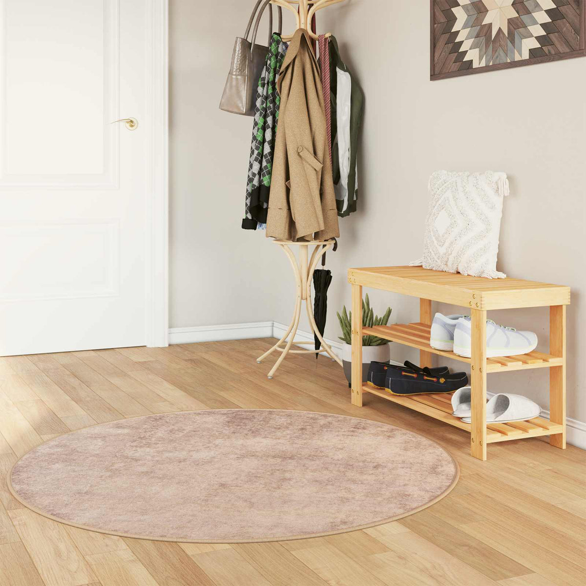 Vidaxl vloerkleedloper marsa zand 120 x 120 cm polyester en pvc