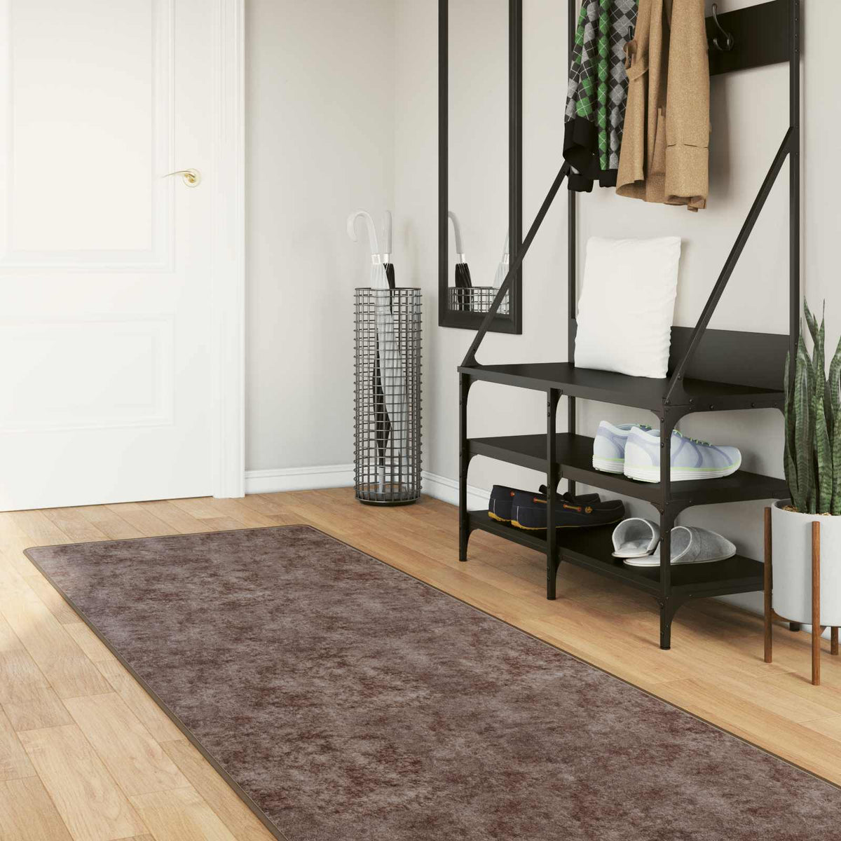Vidaxl vloerkleedloper marsa grijs 100 x 350 cm polyester en pvc