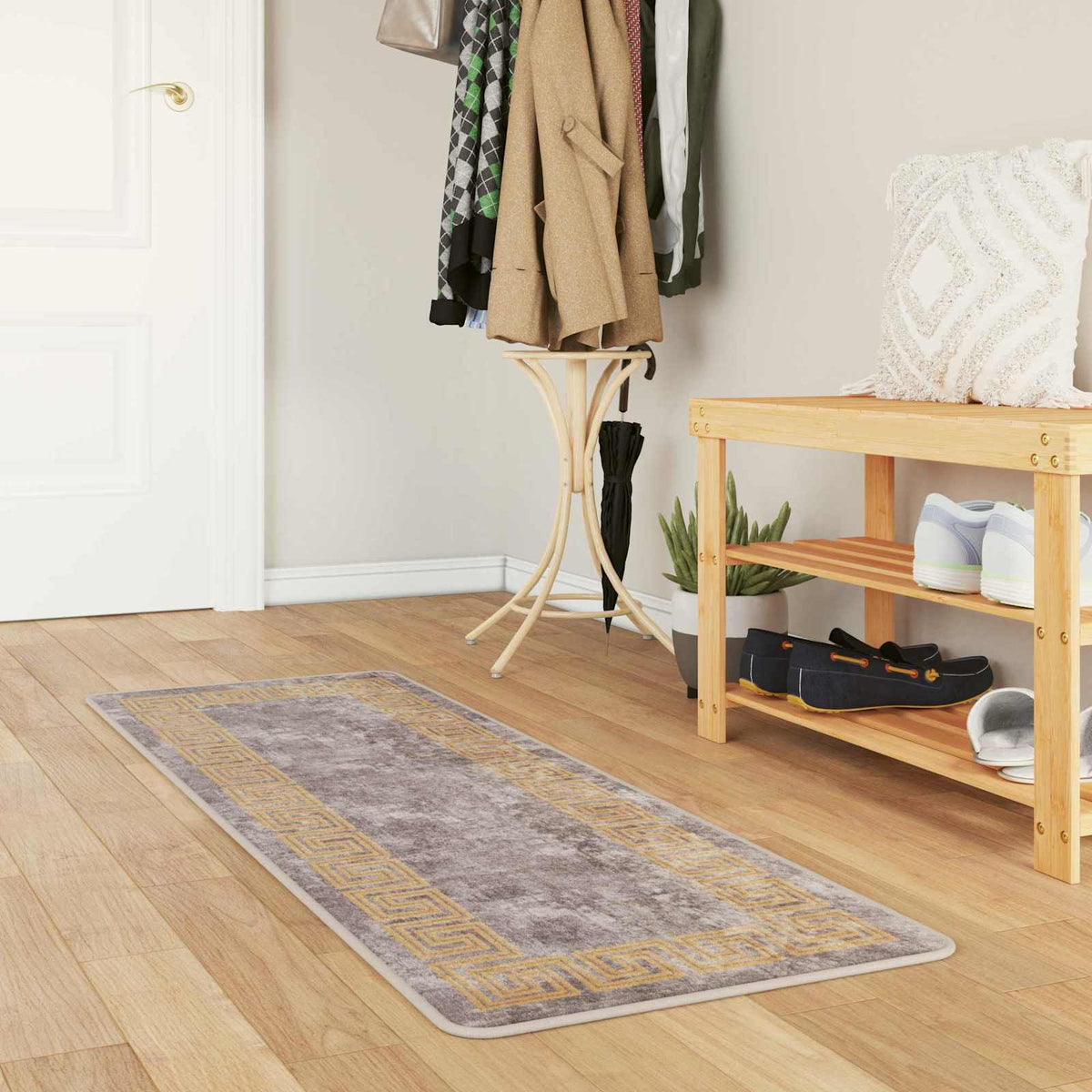 Vidaxl vloerkleedloper marsa grijs 50 x 200 cm polyester en pvc