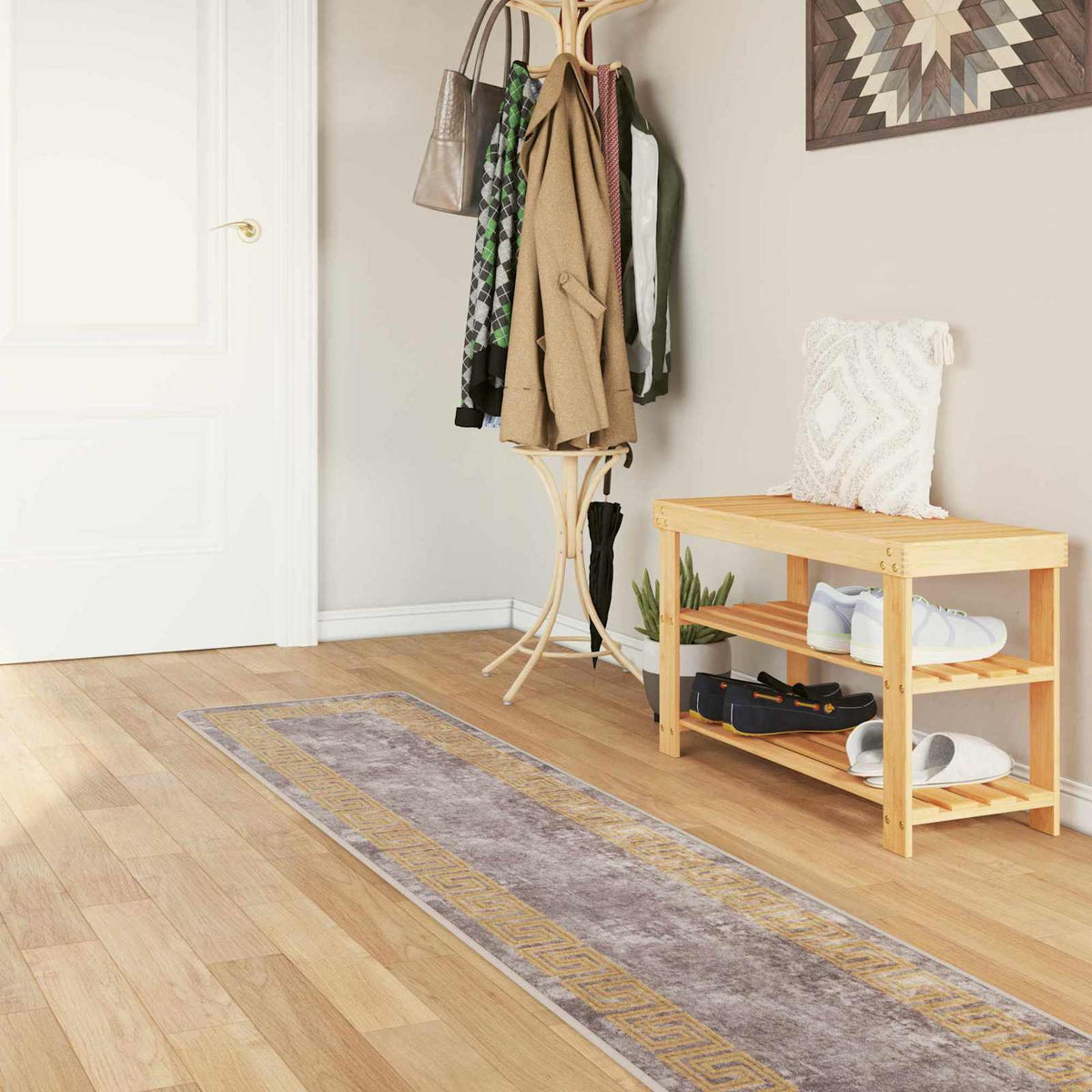 Vidaxl vloerkleedloper marsa grijs 50 x 450 cm polyester en pvc