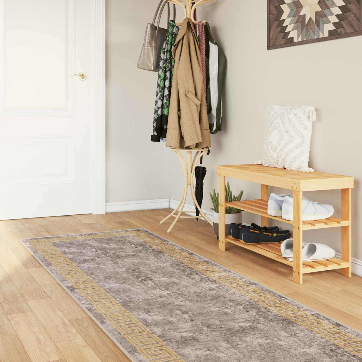 Vidaxl vloerkleedloper marsa grijs 80 x 450 cm polyester en pvc