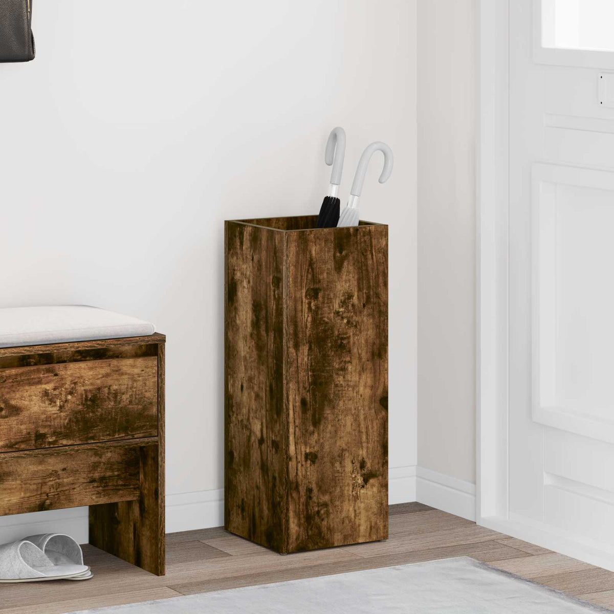 Vidaxl paraplu standaard gerookt eiken 25 x 24,5 x 64 cm bewerkt hout
