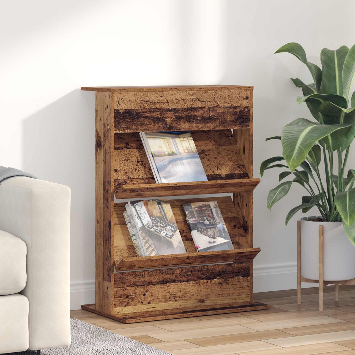 Vidaxl tijdschrift rek oudhout 70 x 41 x 96 cm bewerkt hout