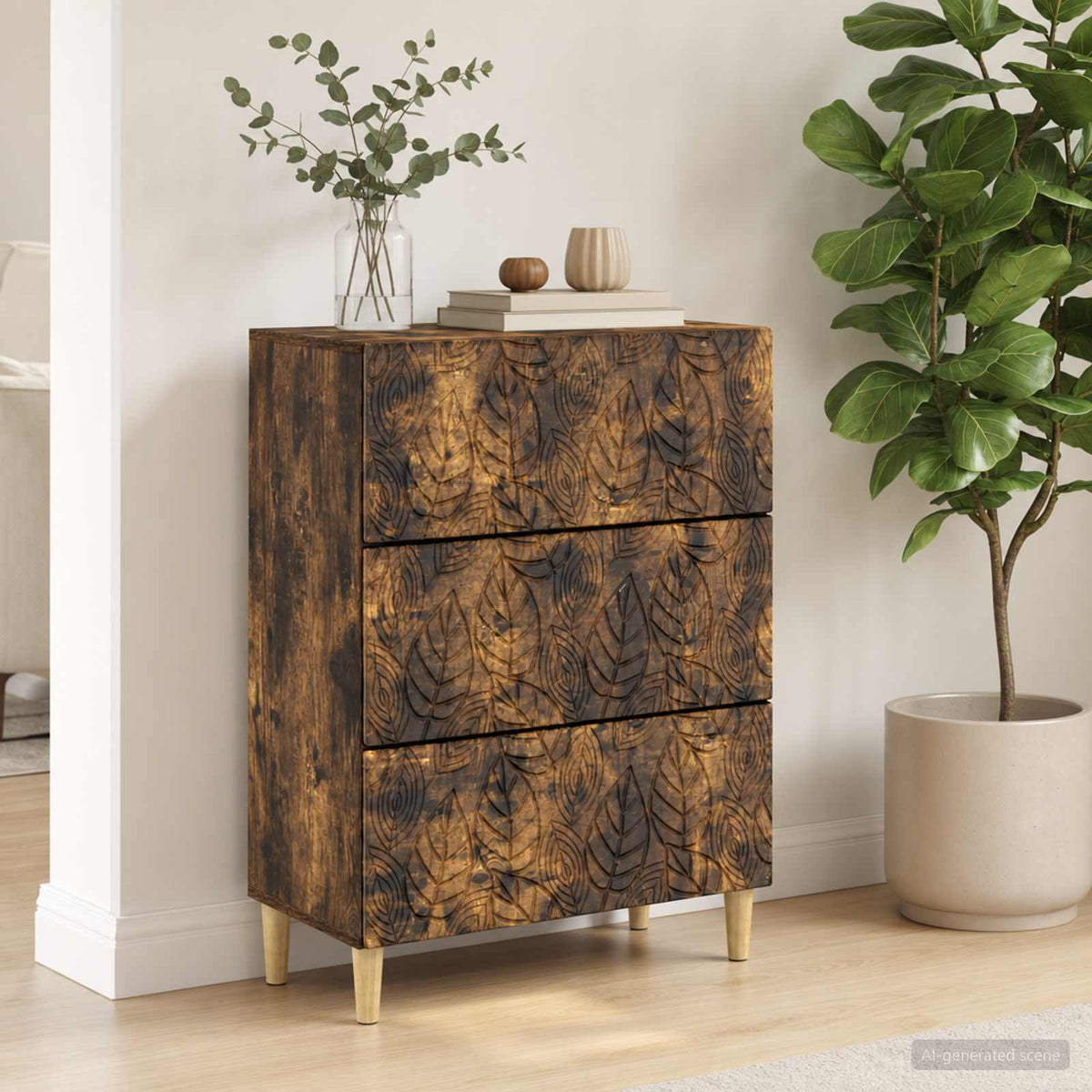 Vidaxl ladenkast gerookt eiken 66 x 34,5 x 90 cm bewerkt hout