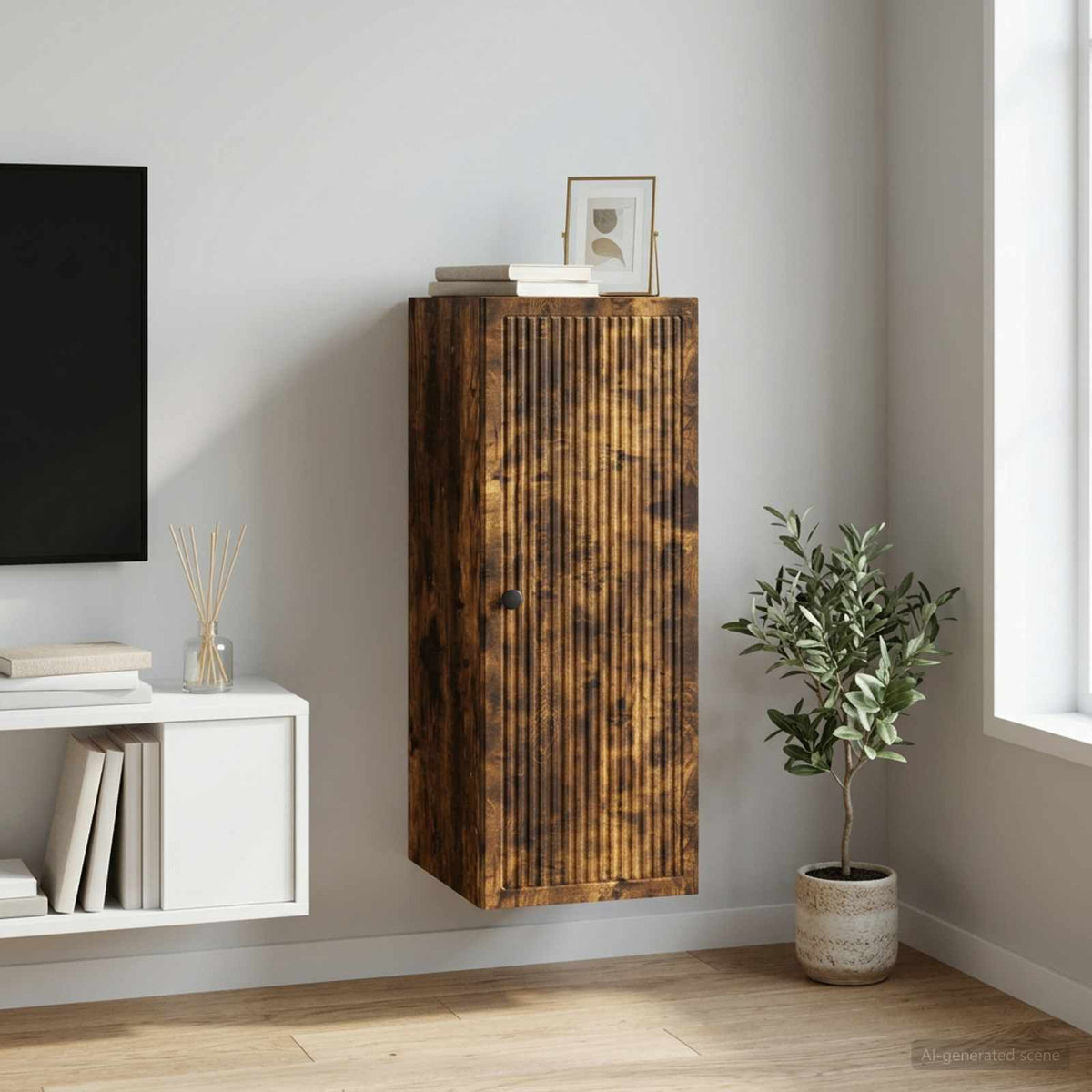 Vidaxl wandkast gerookt eiken 33 x 34,5 x 90 cm bewerkt hout