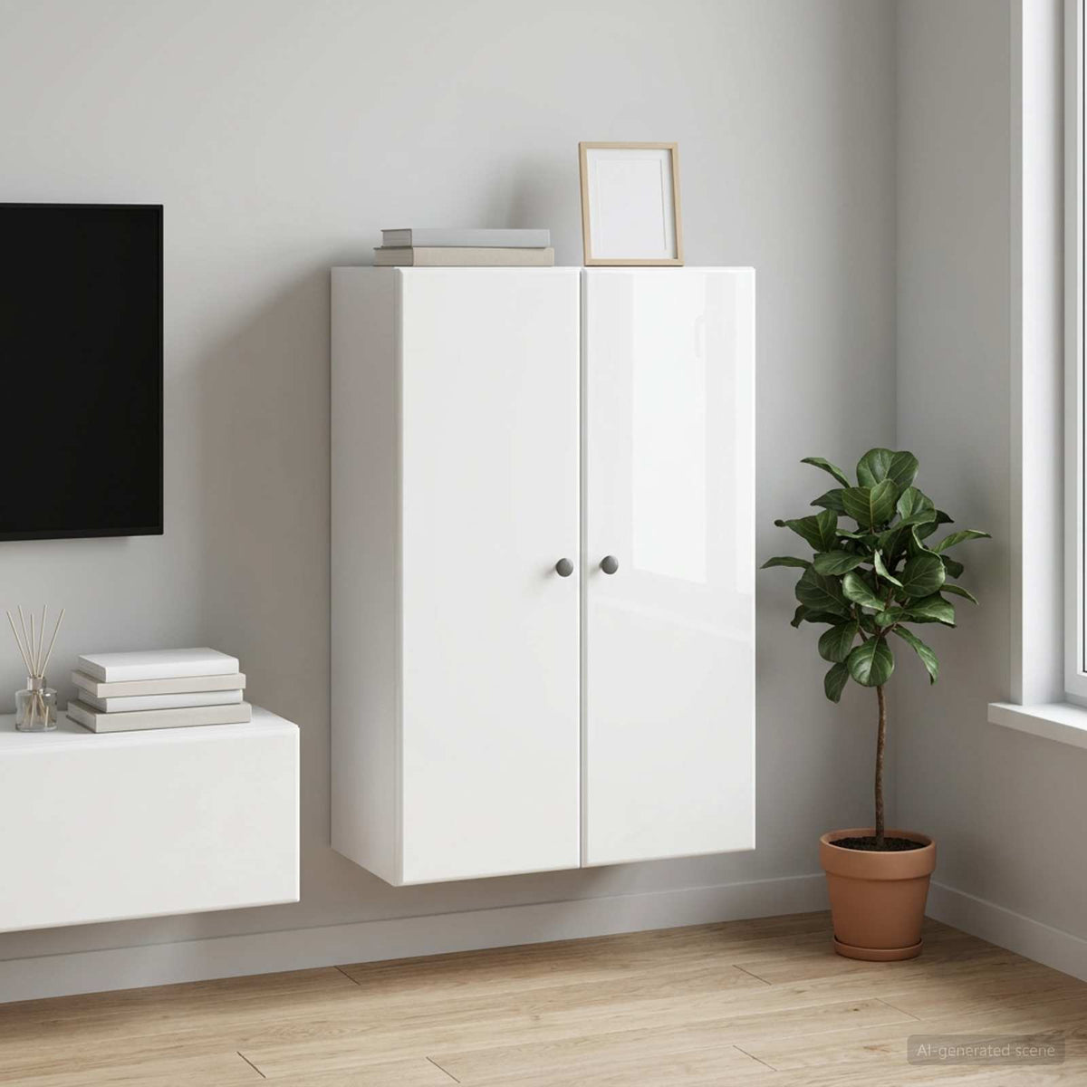Vidaxl wandkast 66 x 34,5 x 90 cm bewerkt hout hoogglans wit