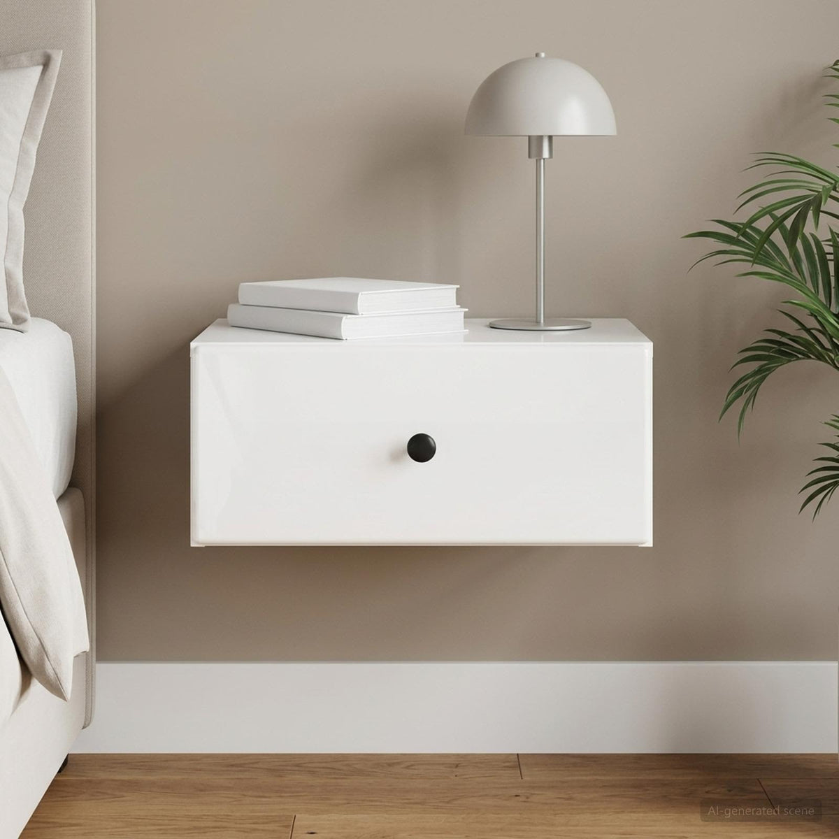 Vidaxl wandbeugel bedkast hoogglans wit 49 x 34,5 x 20 cm bewerkt hout