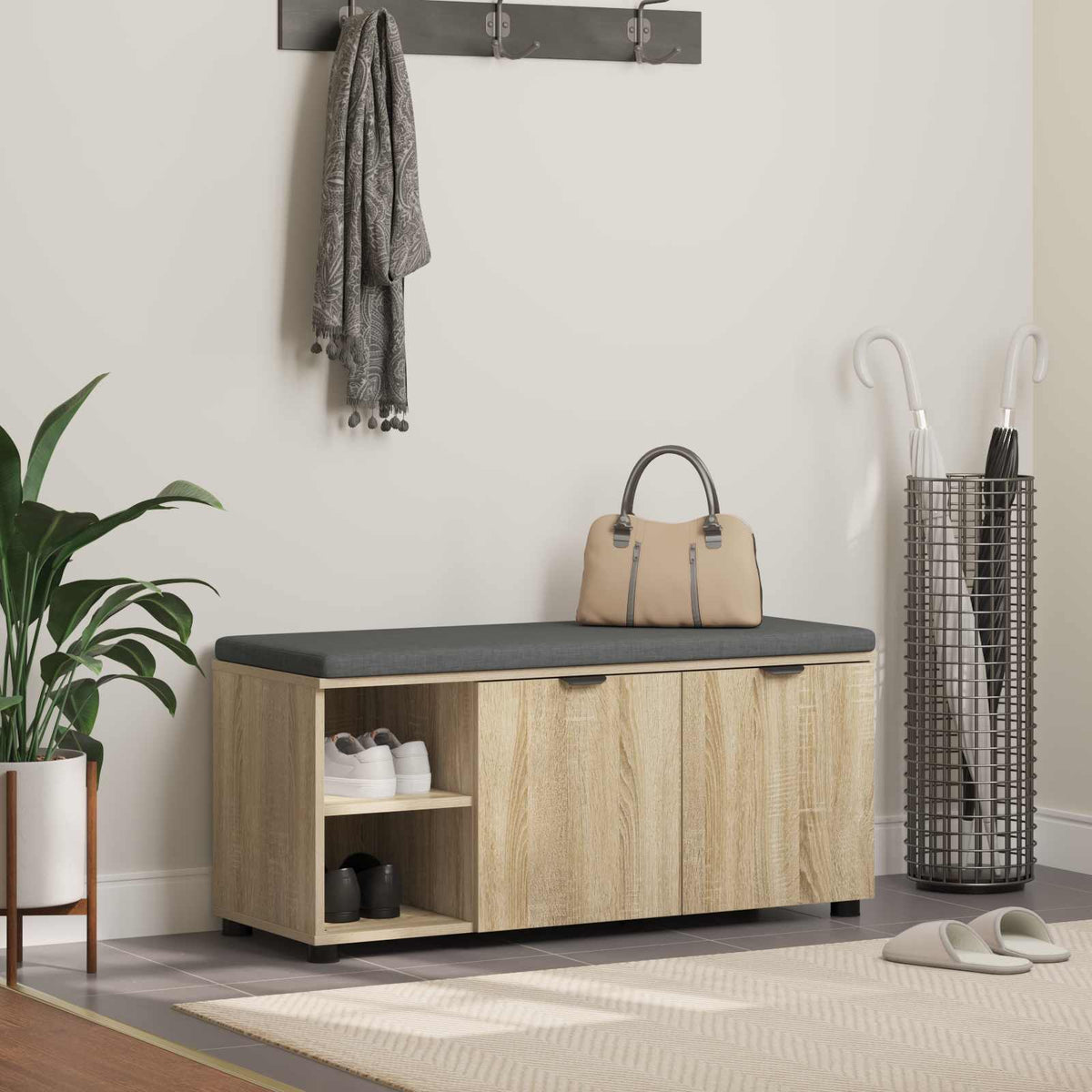 Vidaxl halbank met kussen met plank sonoma eiken 100 x 38 x 46 cm