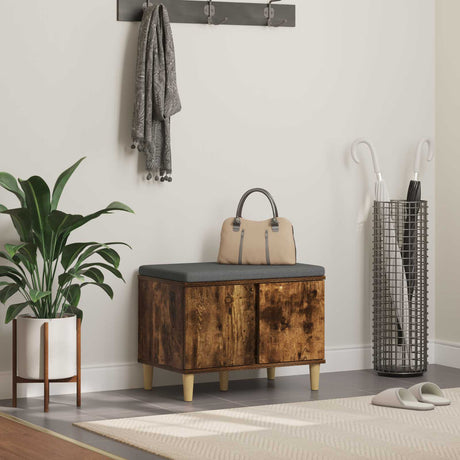 Vidaxl halbank met kussen met opslag gerookte eik 60 x 38 x 46 cm
