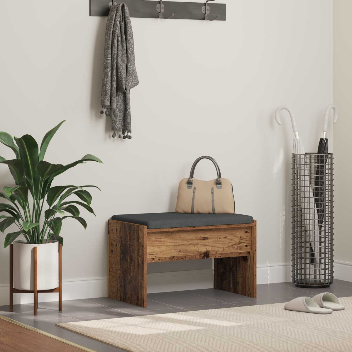 Vidaxl halbank met kussen oudhout 63 x 38 x 40 cm