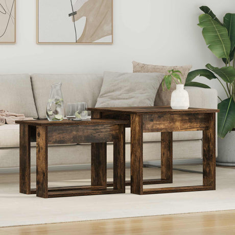 Vidaxl koffietafel set 2 st gerookt eiken 50 x 52 x 42 cm bewerkt hout