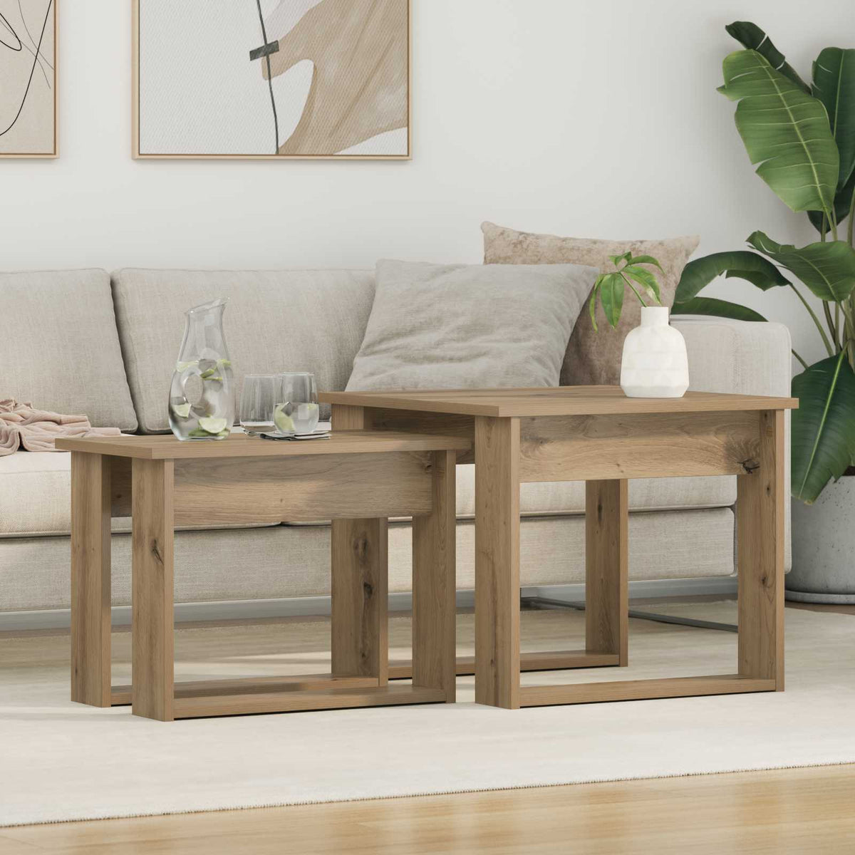 Vidaxl koffietafel set 2 st artisan eiken 50 x 52 x 42 cm bewerkt hout