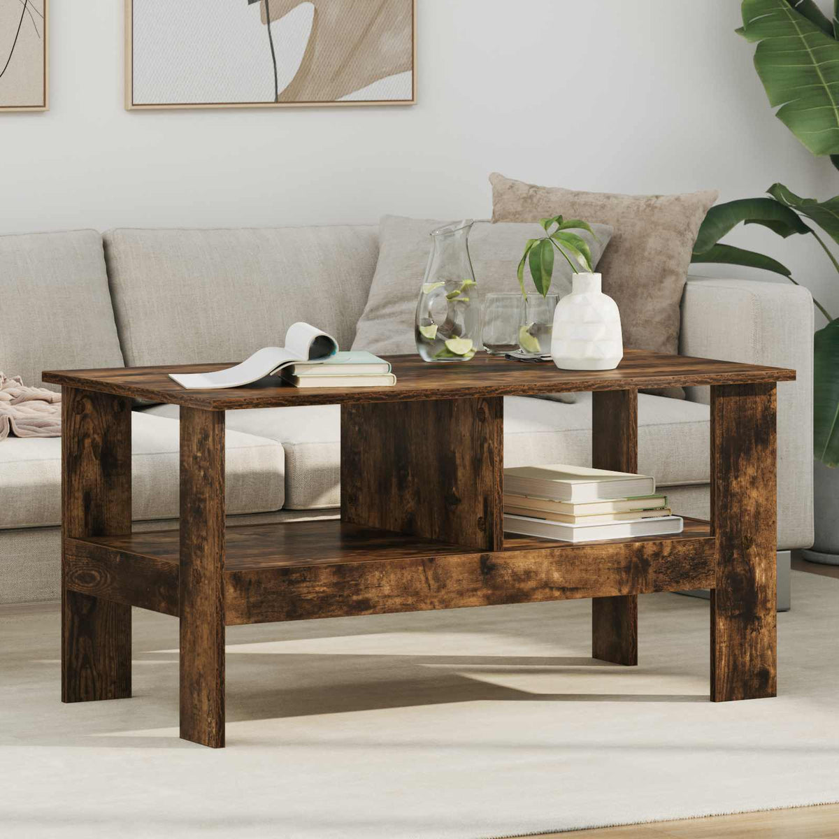 Vidaxl salontafel gerookt eiken 90 x 50 x 45 cm bewerkt hout