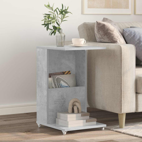Vidaxl bijzettafel met wiel beton grijs 40 x 35 x 60 cm bewerkt hout