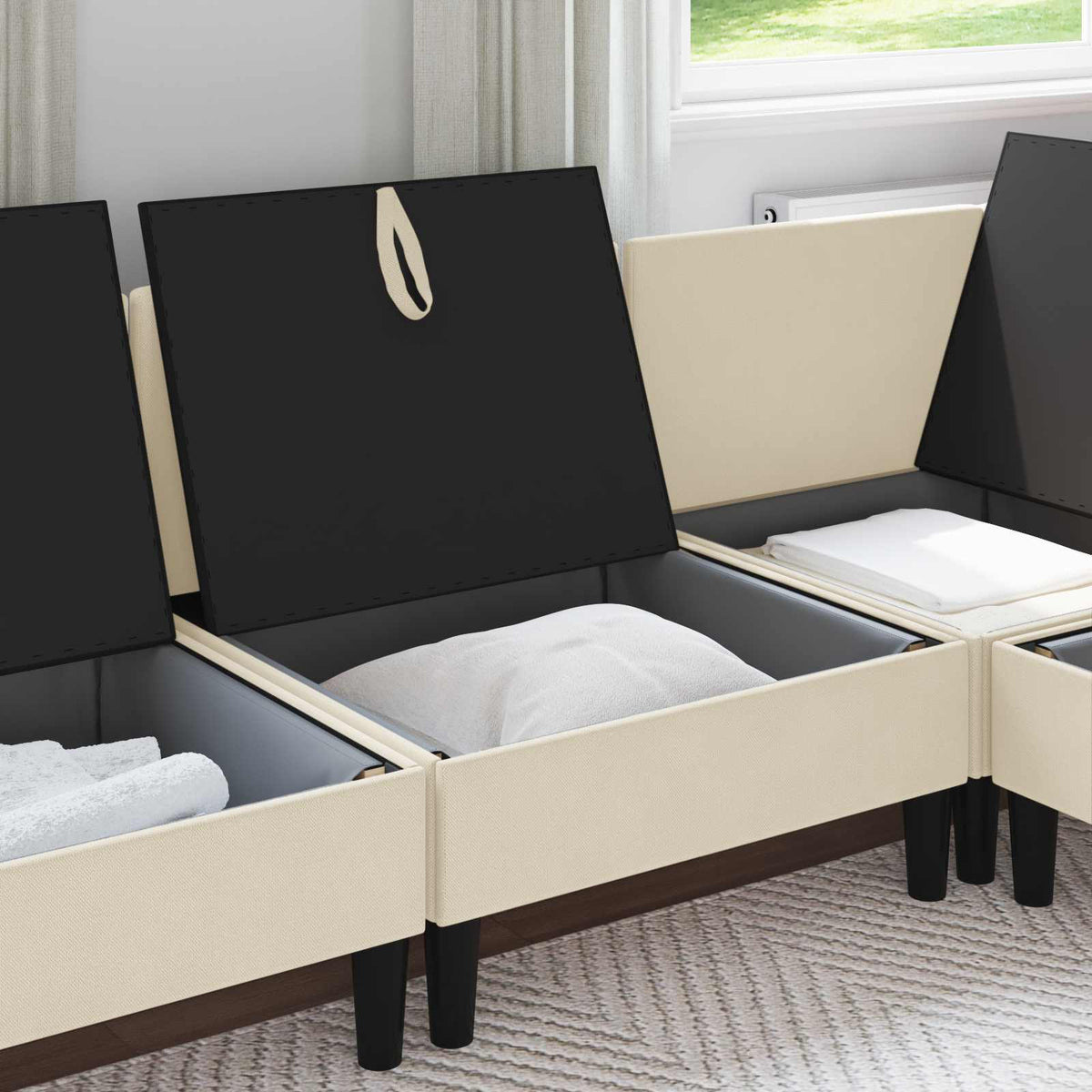 Vidaxl middelse sofa met opbergruimte crèmekleurig fluweel