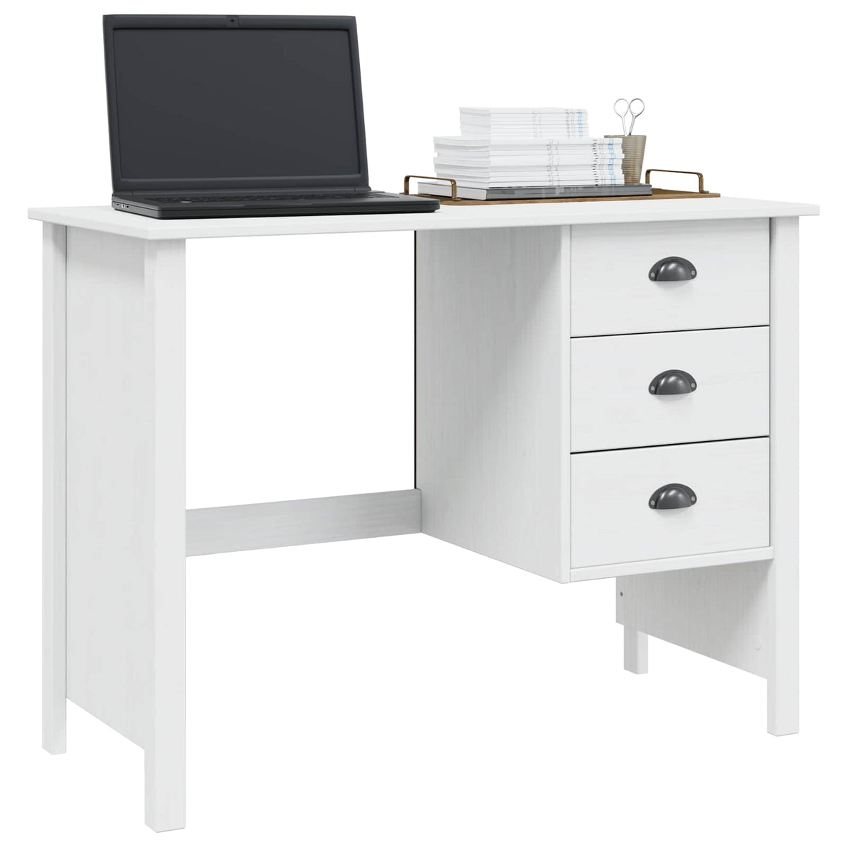Vidaxl bureau met lades hill wit 100 x 45 x 74 cm massief grenenhout