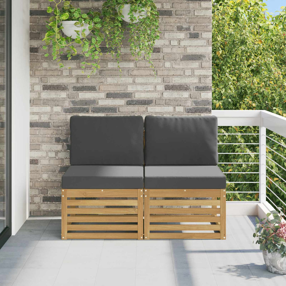 Vidaxl 2 stuk buiten midden sofa massief acaciahout wit