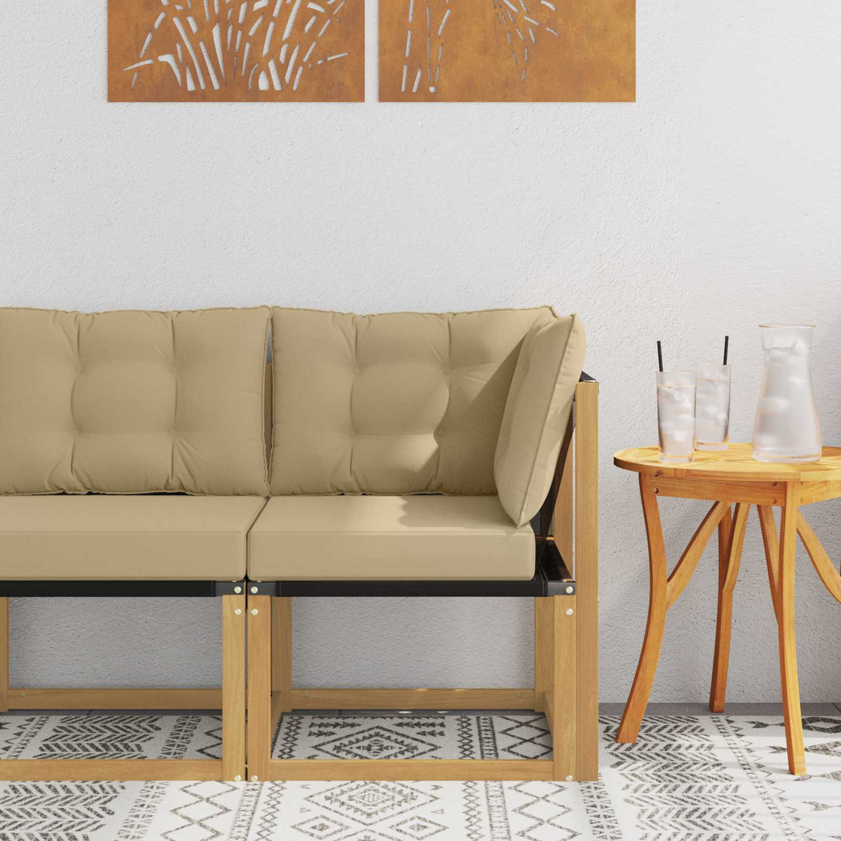 Vidaxl buiten hoek sofa massief acaciahout en textilene stof wit