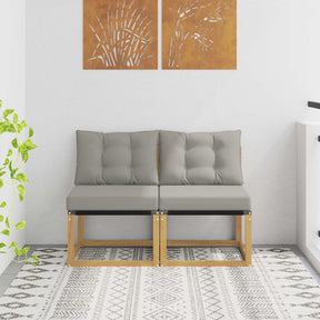 Vidaxl 2 st buiten midden sofa massief acaciahout en textilene stof