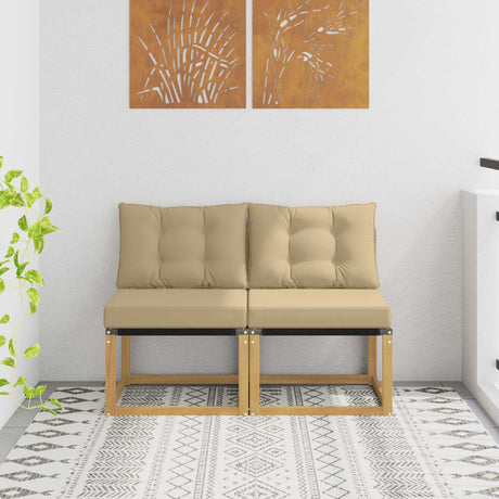 Vidaxl 2 st buiten midden sofa massief acaciahout en textilene stof