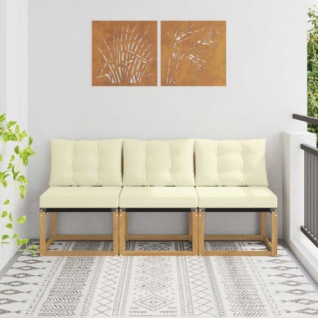 Vidaxl 3 st buiten midden sofa massief acaciahout en textilene stof