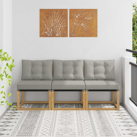 Vidaxl 3 st buiten midden sofa massief acaciahout en textilene stof
