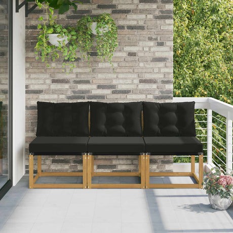 Vidaxl 3 st buiten midden sofa massief acaciahout en textilene stof