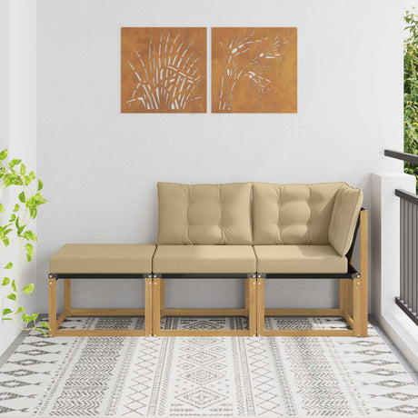 Vidaxl 3 st sectie sofa eenheden massief acaciahout en textilene stof