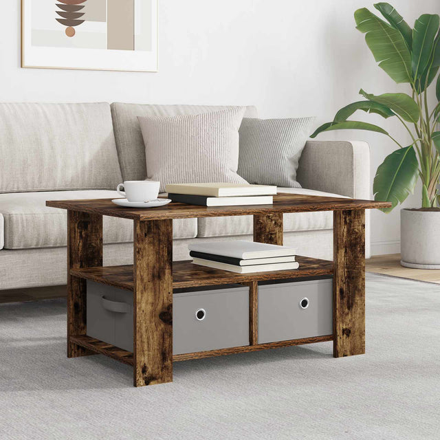 Vidaxl salontafel gerookt eiken 77 x 55 x 42 cm bewerkt hout