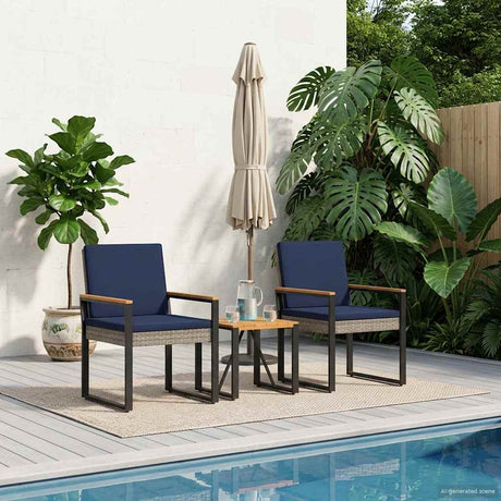 Vidaxl buitenmeubelset 3 st grijs en marineblauw poly rattan