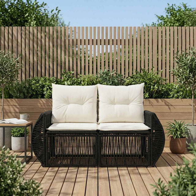 Vidaxl tuinbank 2-aantal zitplaatsen zwart poly rattan