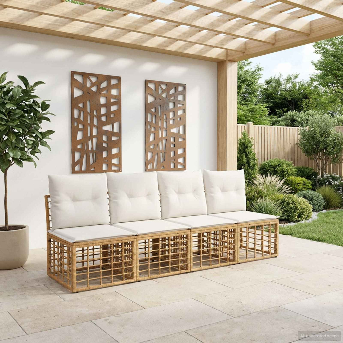 Vidaxl 4-zits tuin sofa armloos 4 st 4-aantal zitplaatsen naturel