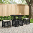 Vidaxl tuin eettafelset 3 st zwart en crème poly rattan